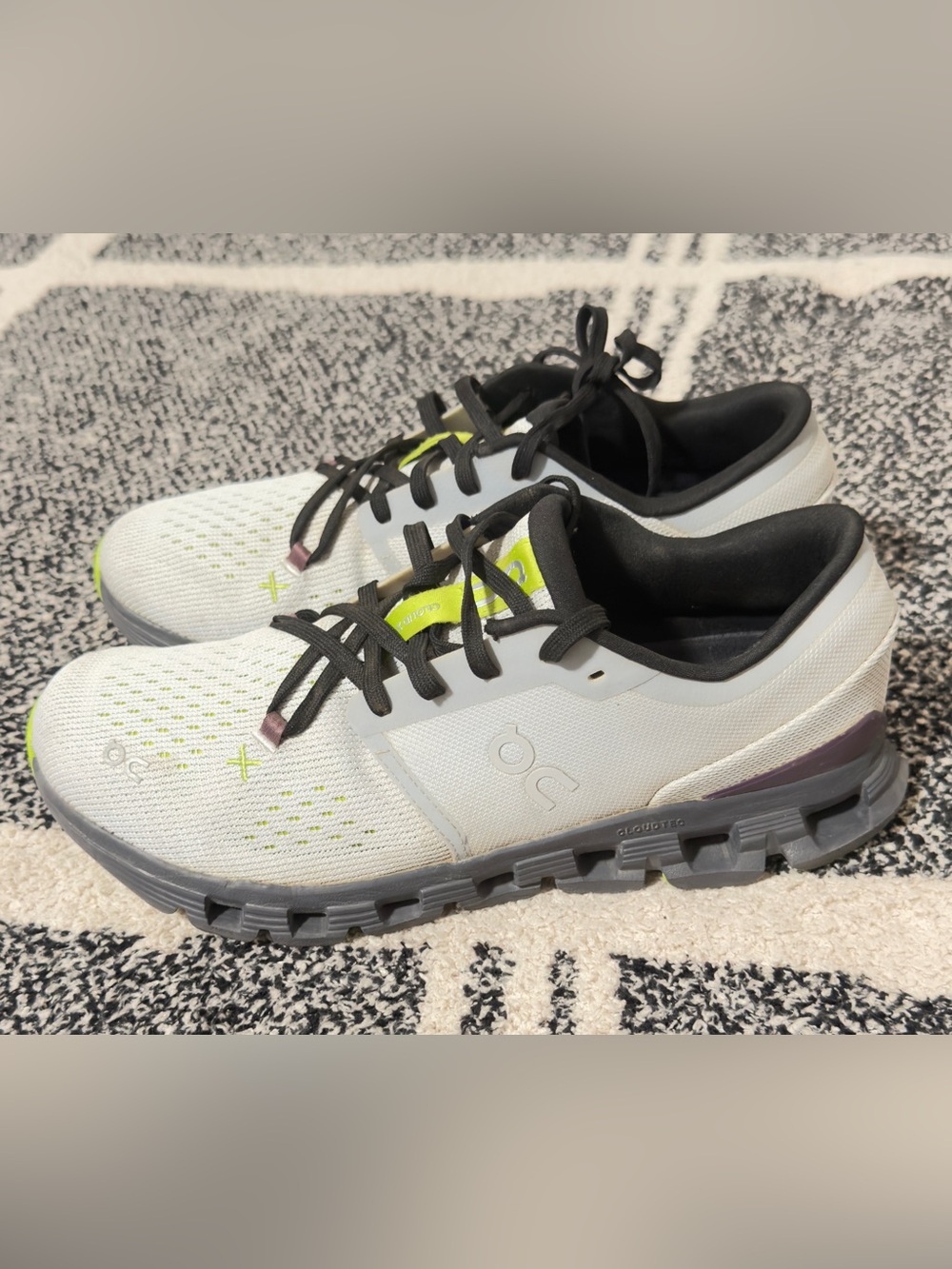 On Running men's grey and Black Cloud Sneakers with Neon Yellow Accents